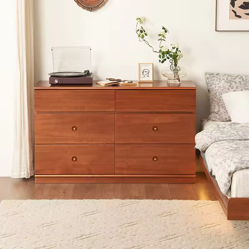 Cherry Wood Dresser With Six-Drawer