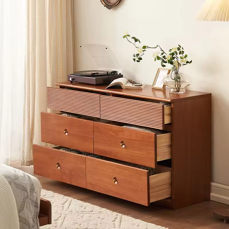 Cherry Wood Dresser With Six-Drawer