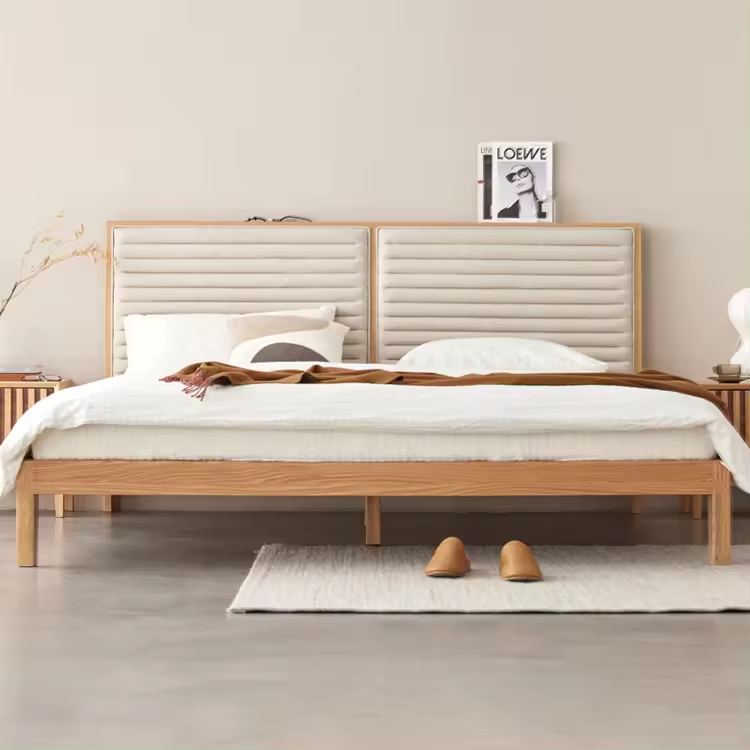 Solid Oak Bed With Upholstered Headboard