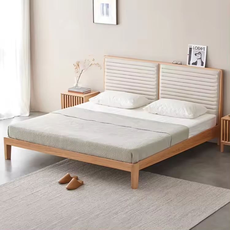 Solid Oak Bed With Upholstered Headboard