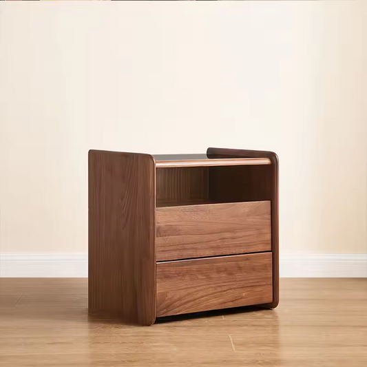 Black Walnut Wood Nightstand With Two-Drawer
