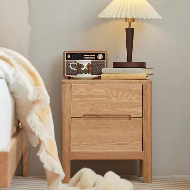 Classic Solid Wood Nightstand With Two-Drawer