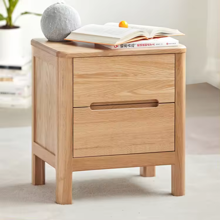 Classic Solid Wood Nightstand With Two-Drawer