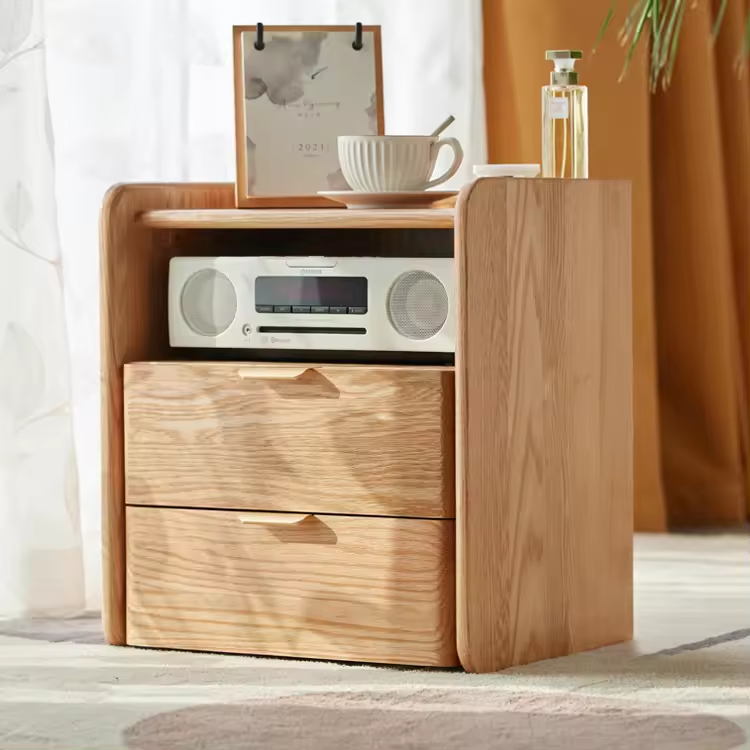 Classic Solid Oak Nightstand With Two-Drawer