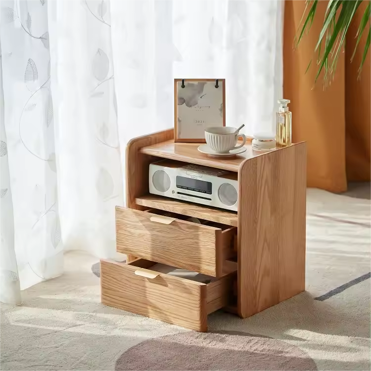 Classic Solid Oak Nightstand With Two-Drawer