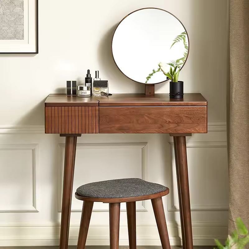 Black Walnut Wood  Dressing Table With Mirror