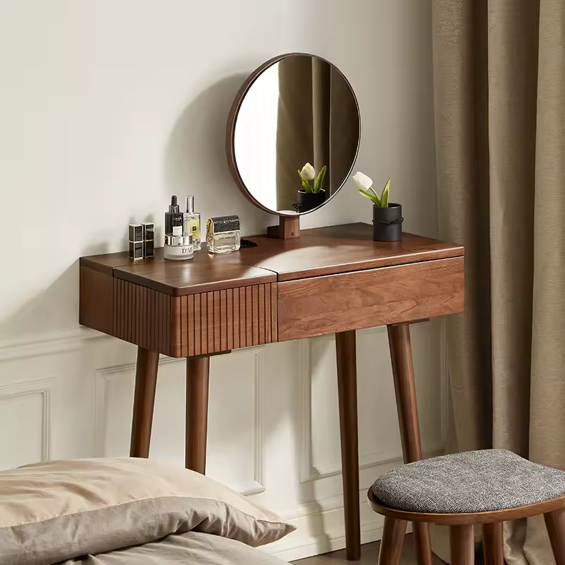 Black Walnut Wood  Dressing Table With Mirror