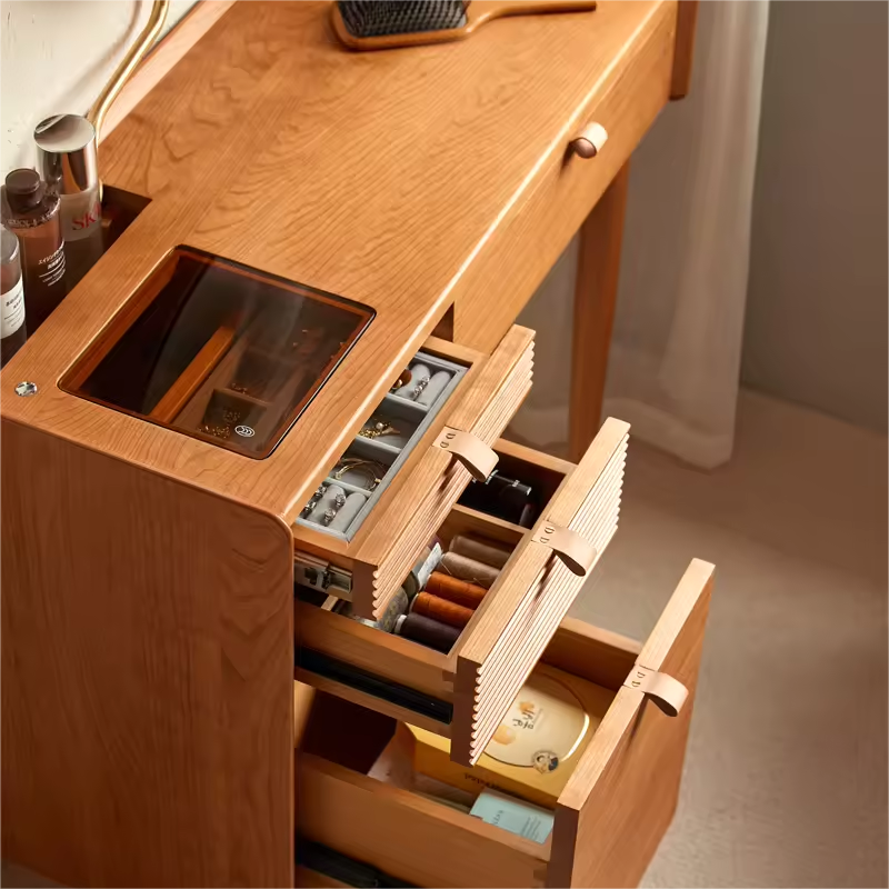 Cherry Wood Dressing Table With Mirror