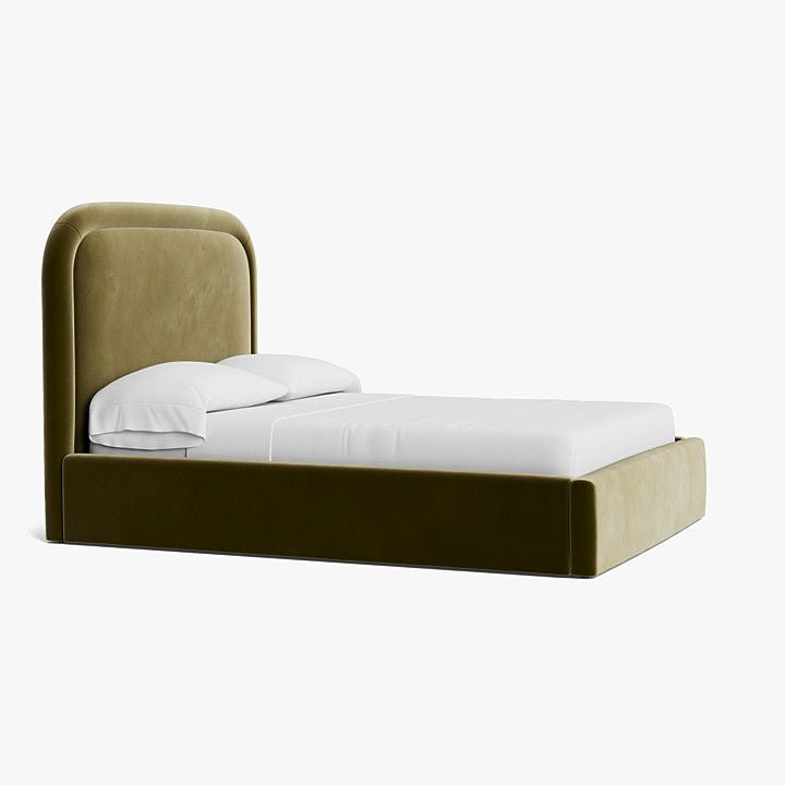 Olive Velvet Upholstered Bed