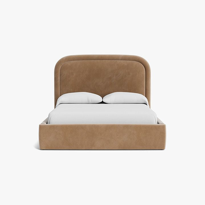 Light Brown Fawn Velvet Upholstered Bed