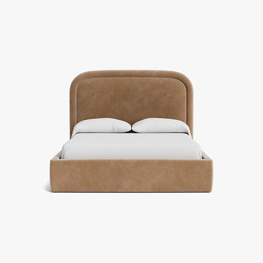 Light Brown Fawn Velvet Upholstered Bed