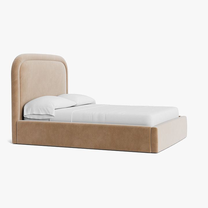 Light Brown Fawn Velvet Upholstered Bed