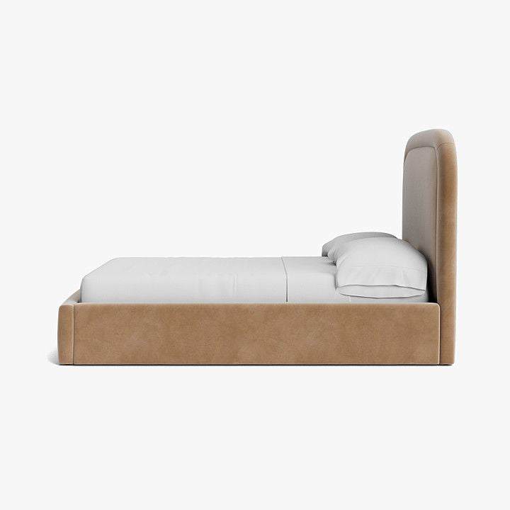 Light Brown Fawn Velvet Upholstered Bed