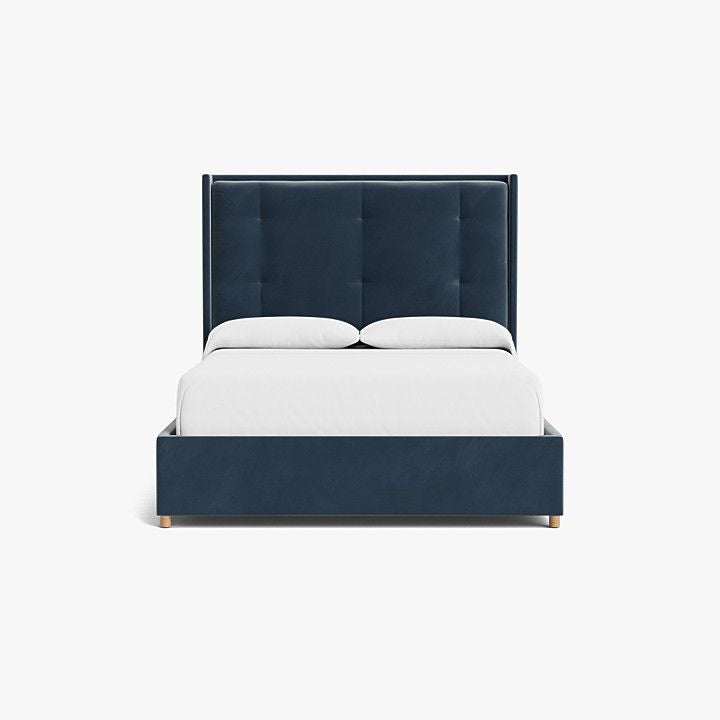 Blue Harbor Velvet  Upholstered Bed With A Bench-Made Frame