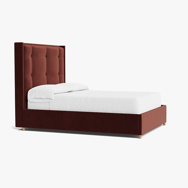 Umber Velvet Upholstered Bed With A Bench-Made Frame