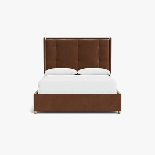 Brown Velvet Upholstered Bed With A Bench-Made Frame