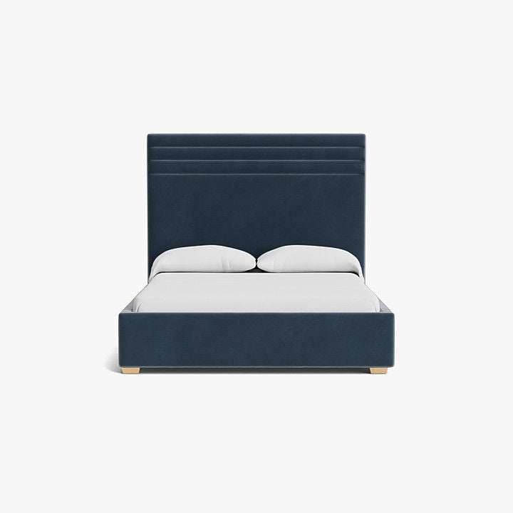 Blue Harbor Velvet Upholstered Bed With Natural Oak Feet