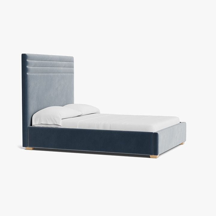 Blue Harbor Velvet Upholstered Bed With Natural Oak Feet