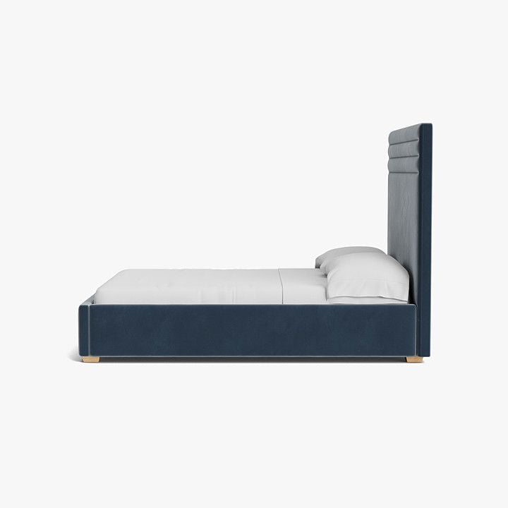 Blue Harbor Velvet Upholstered Bed With Natural Oak Feet