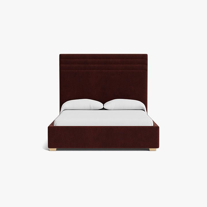 Umber Velvet Upholstered Bed With Natural Oak Feet