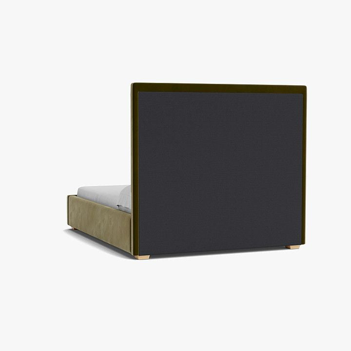 Olive Velvet Upholstered Bed With Natural Oak Feet