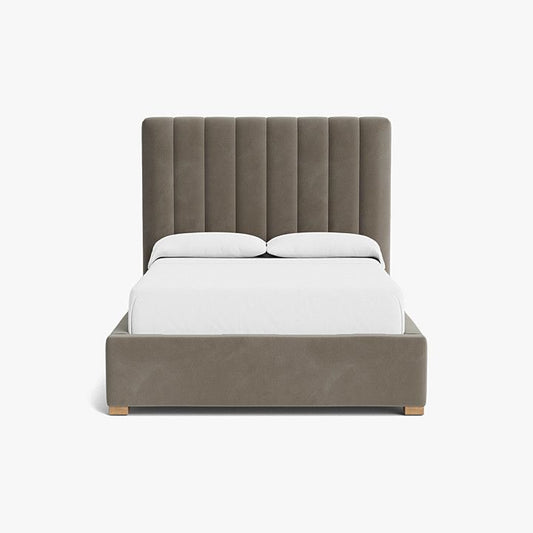 Elegant And Luxurious  Taupe Dovetail Velvet Upholstered Bed